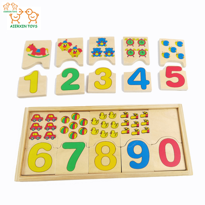 #80088 Preschool Educational Wooden Number Puzzle, Recognizing Wooden Puzzle Playing Game, Child Wooden Toy Number Cognition 